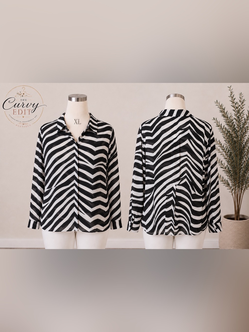Lane Bryant Zebra Print Sheer Button Front Blouse Size 26/28 Plus Size Boho Chic